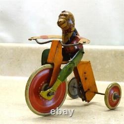 Vintage Marx U. S. A. Tin Monkey Cyclist + Box, Wind Up Toy