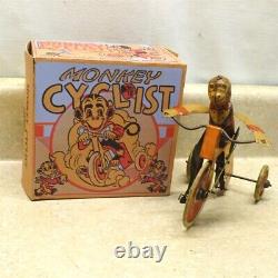 Vintage Marx U. S. A. Tin Monkey Cyclist + Box, Wind Up Toy