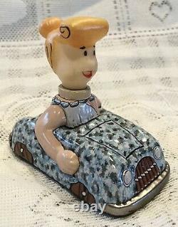 Vintage Marx Wilma Flintstone in Car Tin Toy Friction 1962 Japan