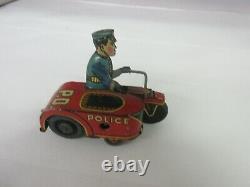 Vintage Marx Wind Up Tin Toy Police Motorcycle No Key 130-d