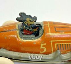 Vintage Marx Wind up Tin Toy mickey mouse race car Excellent Cond