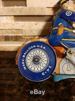 Vintage Marx Windup Tin Litho Police Cop Motorcycle Working Excellent Condition