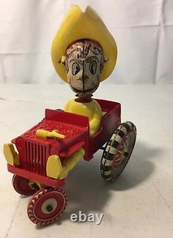 Vintage Marx Windup Tin Toy Sheriff Sam Marx Cowboy Jeep Original 50s