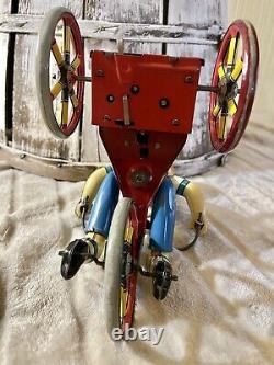 Vintage Marx Wonder Cyclist Tin Wind Up Toy Boy on Tricycle SEE VIDEO
