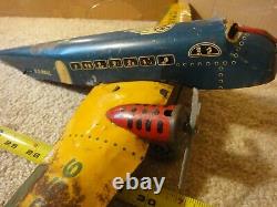 Vintage Marx steel, tin toy US Mail 990-5 Airmail, wind up prop airplane model