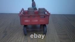 Vintage Marx toy tin litho farm horse and wagon with barrels and driver Z120