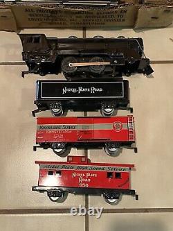 Vintage NOS 1940s Marx Stream Line Nickel Plate Road O Gauge Tin Model Train Set