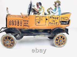 Vintage Near Mint Marx Amos N Andy Tin Litho Wind Up Fresh Air Taxi Rumble Car