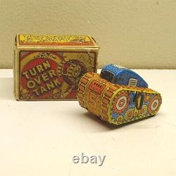 Vintage Original Marx Tin Litho Wind Up Turnover Tank With Box, Works