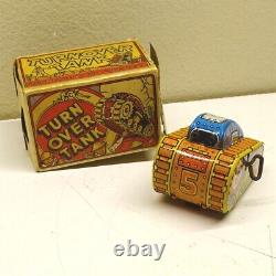 Vintage Original Marx Tin Litho Wind Up Turnover Tank With Box, Works