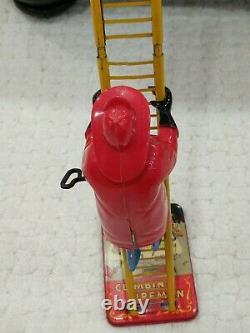 Vintage Original Marx Wind-Up Climbing Ladder Fireman Tin Toy Works