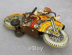 Vintage Police Motorcycle Wind-Up TIN TOY by MARX+ Original Key Nice Litho 8.5