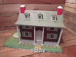 Vintage RARE 1950's MARX Tin Plastic & Litho 2-Story Doll House with Furniture