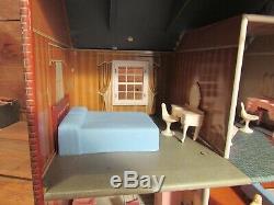 Vintage RARE 1950's MARX Tin Plastic & Litho 2-Story Doll House with Furniture