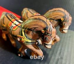 Vintage Rare MARX Brand Tin Lithographed Vintage Horses Toy With Plastic Cart