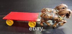 Vintage Rare MARX Brand Tin Lithographed Vintage Horses Toy With Plastic Cart