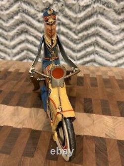 Vintage Rare Unique Art Police Motorcycle Tin Wind Up Toy