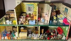Vintage T Cohn Tin Litho Dollhouse Fully Furnished
