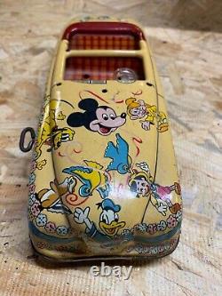 Vintage Tin Car Wind-up Marx Disney Parade Roadster 1940s Collector Mickey Mouse