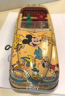 Vintage Tin Car Wind-up Marx Disney Parade Roadster 1940s Collector Mickey Mouse