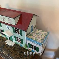 Vintage Tin Dollhouse 2 Story with Breezeway 38 in Long READ MORE