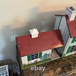 Vintage Tin Dollhouse 2 Story with Breezeway 38 in Long READ MORE