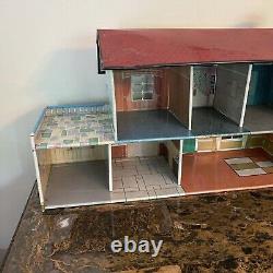 Vintage Tin Dollhouse 2 Story with Breezeway 38 in Long READ MORE