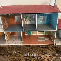 Vintage Tin Dollhouse 2 Story with Breezeway 38 in Long READ MORE