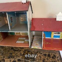 Vintage Tin Dollhouse 2 Story with Breezeway 38 in Long READ MORE