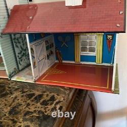 Vintage Tin Dollhouse 2 Story with Breezeway 38 in Long READ MORE