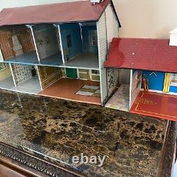 Vintage Tin Dollhouse 2 Story with Breezeway 38 in Long READ MORE