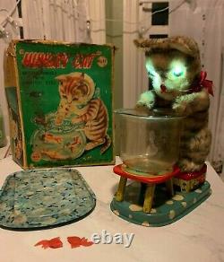 Vintage Tin LineMar Marx Battery Operated Hungry Cat 1960s Japan with Original Box