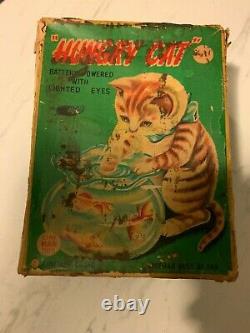 Vintage Tin LineMar Marx Battery Operated Hungry Cat 1960s Japan with Original Box