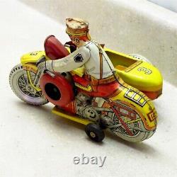 Vintage Tin Litho 1930s Marx Police Motorcycle, Side Car Wind Up Toy, Works Ok