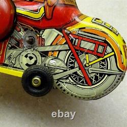 Vintage Tin Litho 1930s Marx Police Motorcycle, Side Car Wind Up Toy, Works Ok