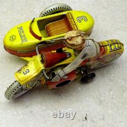 Vintage Tin Litho 1930s Marx Police Motorcycle, Side Car Wind Up Toy, Works Ok