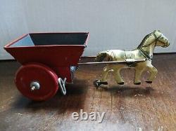 Vintage Tin Litho Marx 1930s Wind Up Horse Pulling Red Wagon Toy Some Had Popeye