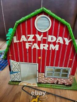Vintage Tin Litho Marx Lazy Day Farm WithAnimals, 2 Renewal Product Sheds & More