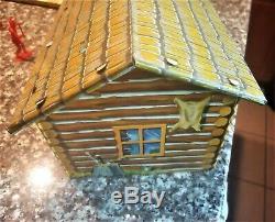 Vintage Tin Litho Marx Western Town, Hotel, and Cabin Playset with figures