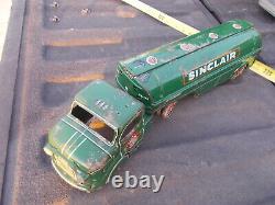 Vintage Tin Litho Sinclair Super Flame Fuel Oil Toy GMC Semi Gas Tanker Truck