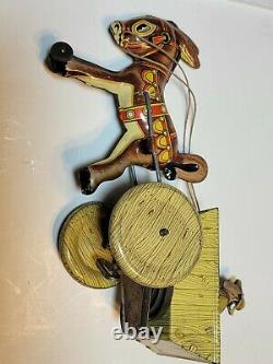 Vintage Tin Marx Windup Man On Horse And Carriage litho wood wheel