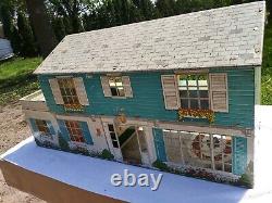 Vintage Tin Metal blue 2 Story doll house no figures or pieces