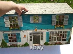 Vintage Tin Metal blue 2 Story doll house no figures or pieces