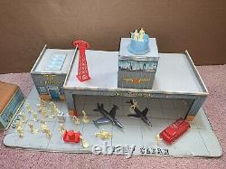 Vintage Tin Toy Marx Airport Playset w People & Some Accessories