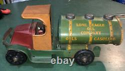 Vintage Tin Toy Truck Marx Lone Eagle Oil Company Gasolene Tanker Old Wind-up