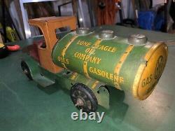 Vintage Tin Toy Truck Marx Lone Eagle Oil Company Gasolene Tanker Old Wind-up