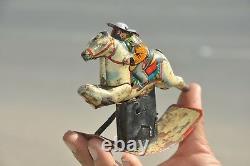 Vintage Wind Up Jumping Horse Rider Litho Tin Toy, Japan