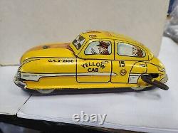 Vintage Windup Marx Yellow Cab Tin Mechanical Toy Car Works Taxi Lm-52