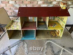 Vintage c. 1945-1950 MARX Tin LITHO Metal Colonial Style Doll House FURNISHED