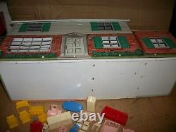 Vintage marx tin metal litho two story dollhouse with furniture